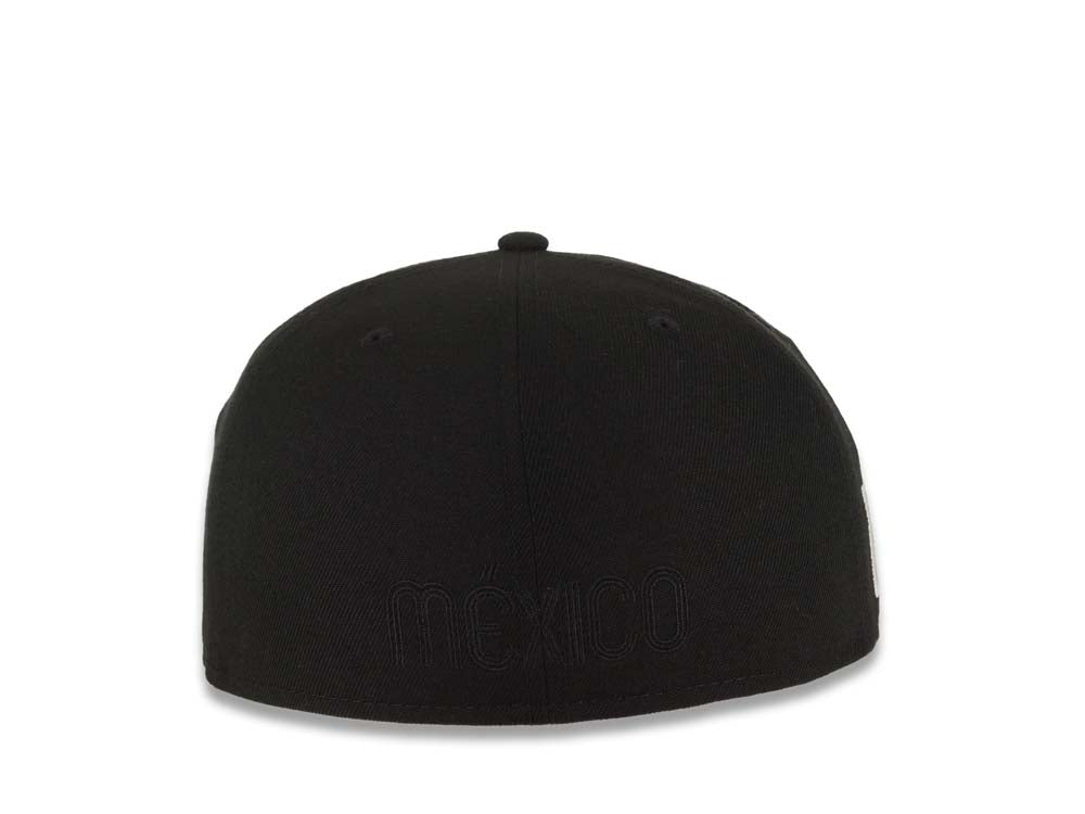 Mexico New Era WBC 59FIFTY 5950 Fitted Cap Hat Black Crown/Visor Black Logo Mexico Flag Side Patch Gray UV
