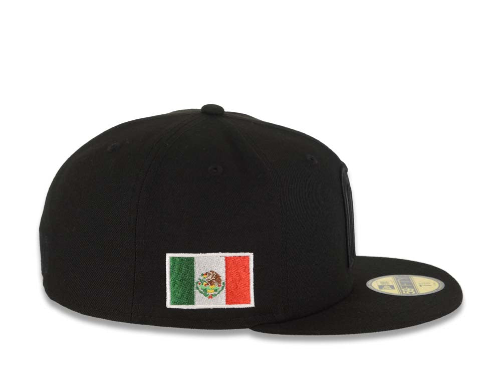 Mexico New Era WBC 59FIFTY 5950 Fitted Cap Hat Black Crown/Visor Black Logo Mexico Flag Side Patch Gray UV
