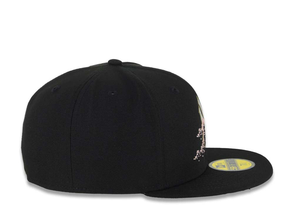 New York Yankees New Era MLB 59FIFTY 5950 Fitted Cap Hat Black Crown/Visor White/Olive Green/Pink Logo Dotted Floral Gray UV