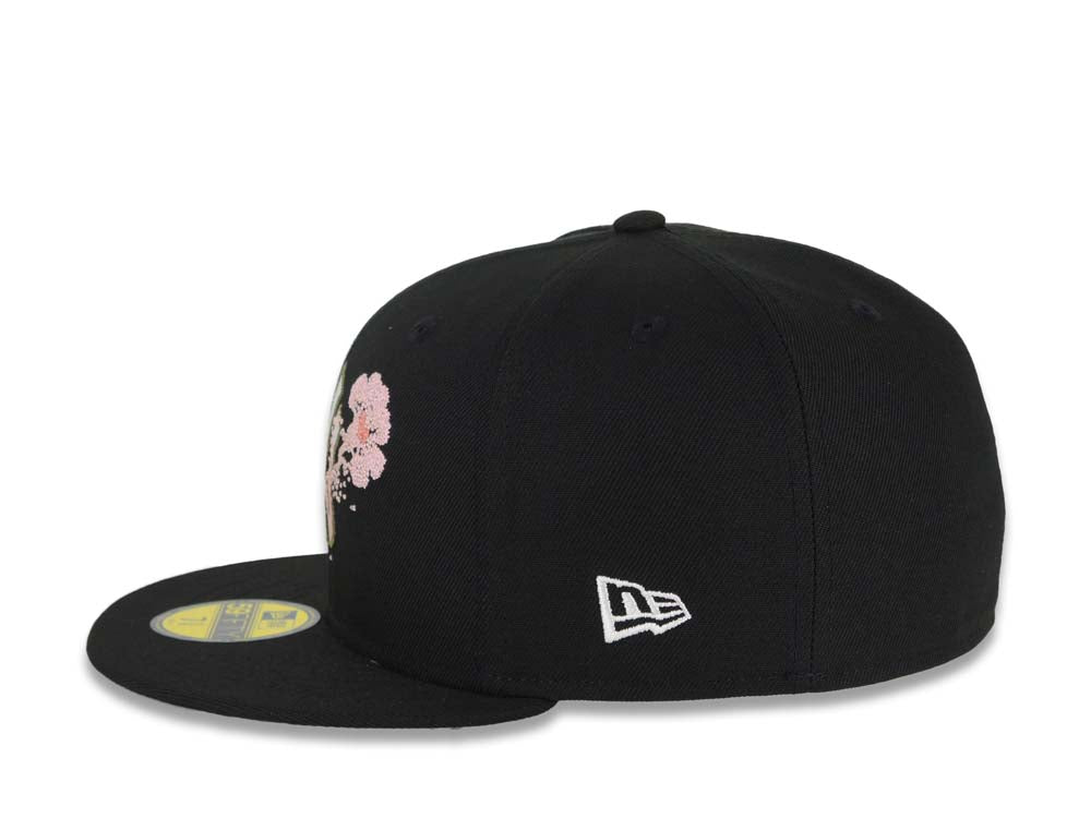 New York Yankees New Era MLB 59FIFTY 5950 Fitted Cap Hat Black Crown/Visor White/Olive Green/Pink Logo Dotted Floral Gray UV