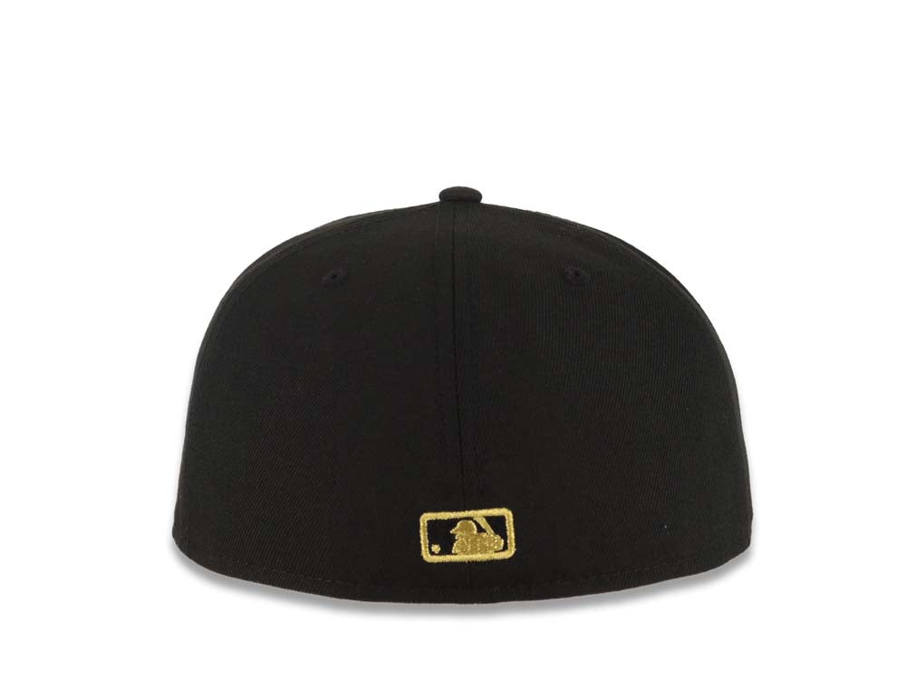 San Diego Padres New Era MLB 59FIFTY 5950 Fitted Cap Hat Black Crown/Visor Metallic Gold Logo With Palm Tree Gray UV