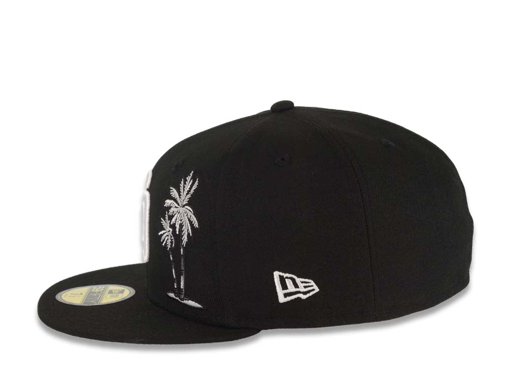 San Diego Padres New Era MLB 59FIFTY 5950 Fitted Cap Hat Black Crown/Visor White Logo With Palm Tree Gray UV