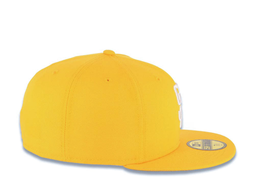 San Diego Padres New Era MLB 59FIFTY 5950 Fitted Cap Hat Yellow Crown/Visor White Logo With Rose Gray UV