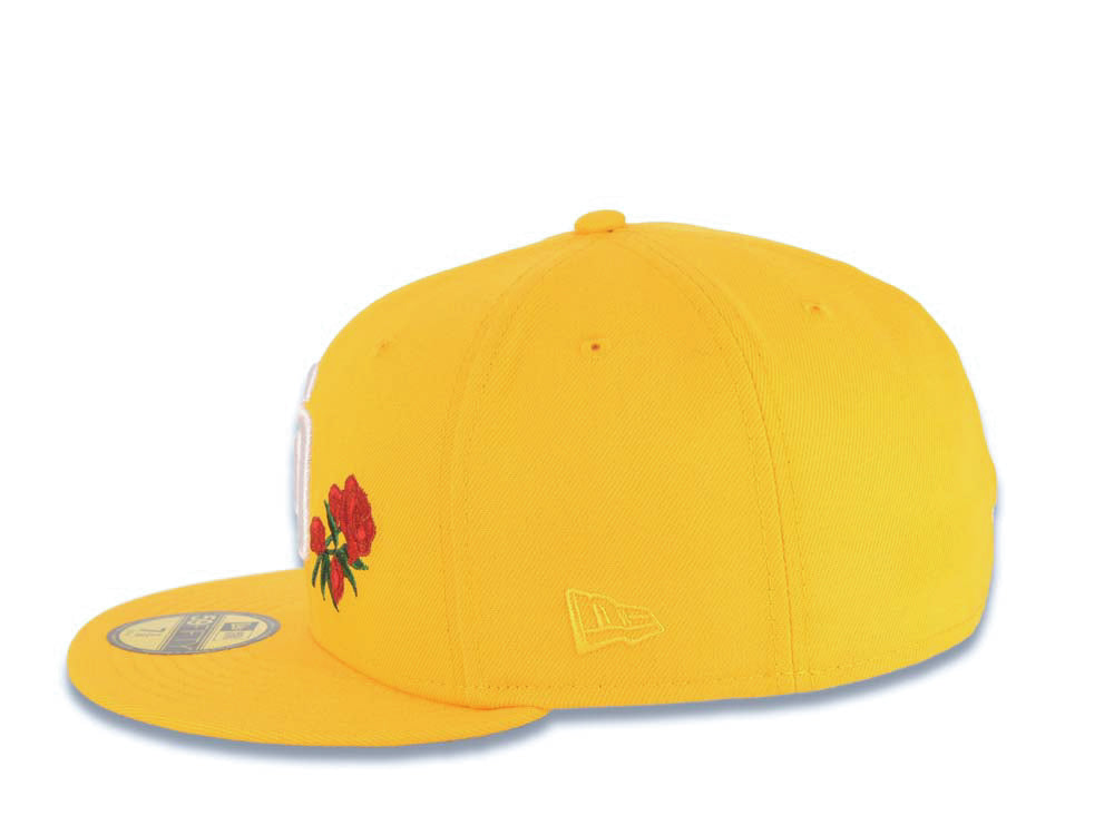 San Diego Padres New Era MLB 59FIFTY 5950 Fitted Cap Hat Yellow Crown/Visor White Logo With Rose Gray UV
