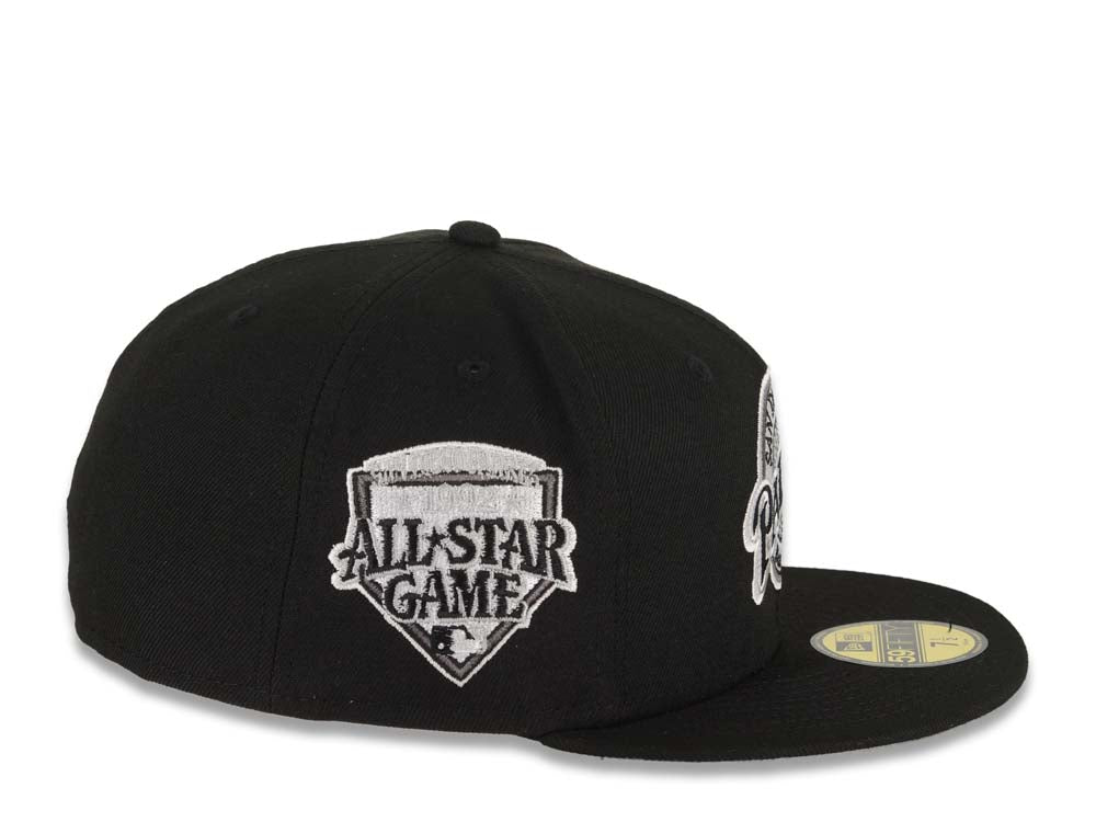 San Diego Padres New Era MLB 59FIFTY 5950 Fitted Cap Hat Black Crown/Visor Black/White Baseball Club Logo 1992 All-Star Game Side Patch Gray UV