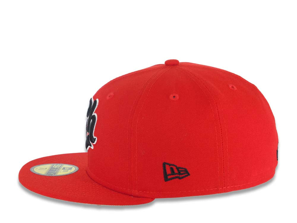 Charros de Jalisco New Era LMP 59FIFTY 5950 Fitted Cap Hat Red Crown/Visor Black/White/Metallic Red Logo 2022 Campeones Side Patch Light Yellow UV