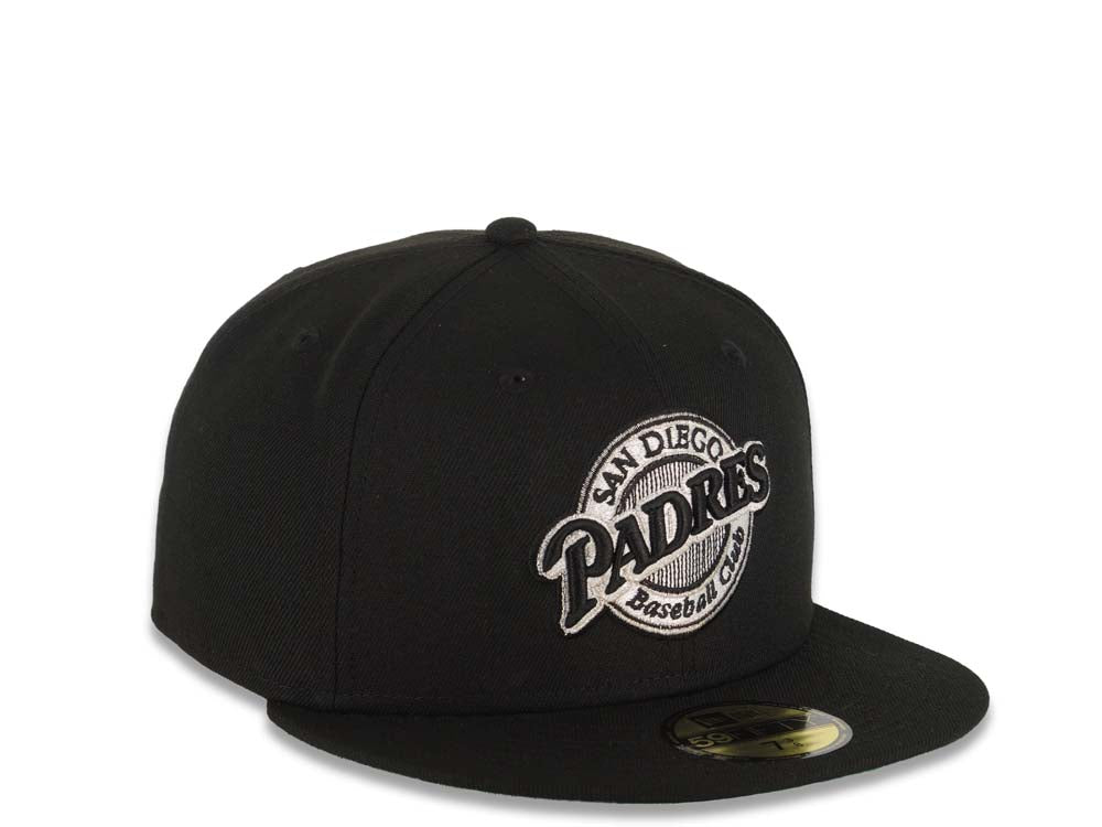 San Diego Padres New Era MLB 59FIFTY 5950 Fitted Cap Hat Black Crown/Visor Black/White Baseball Club Logo Green UV
