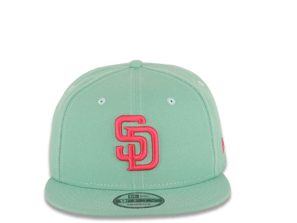 (City Connect Color) San Diego Padres New Era MLB 9FIFTY 950 Snapback Cap Hat Light Teal Crown/Visor Magenta Gray UV