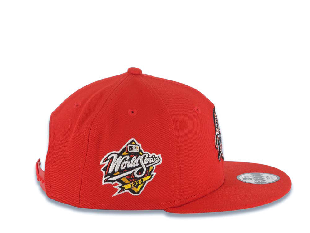 (Youth) San Diego Padres New Era MLB 9FIFTY 950 Kid Snapback Cap Hat Red Crown/Visor Black/Red Baseball Club Logo 1998 World Series Side Patch