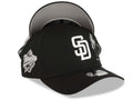 San Diego Padres New Era MLB 9FORTY 940 Adjustable A-Frame Cap Hat Black Crown/Visor White Logo With Palm Tree 1998 World Series Side Patch Gray UV