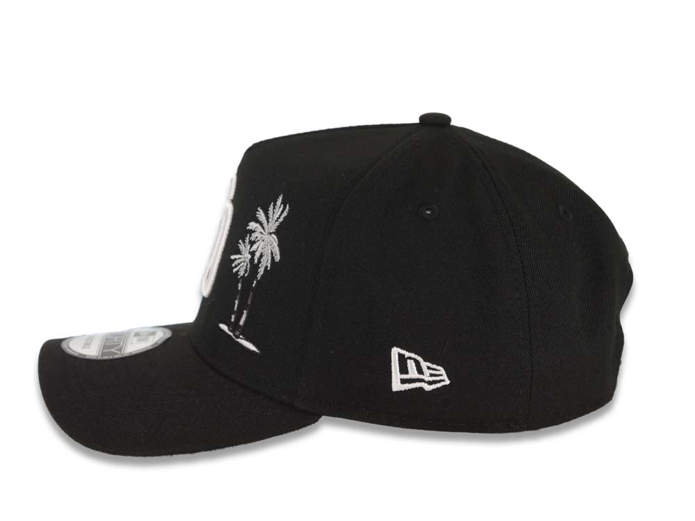 San Diego Padres New Era MLB 9FORTY 940 Adjustable A-Frame Cap Hat Black Crown/Visor White Logo With Palm Tree 1998 World Series Side Patch Gray UV