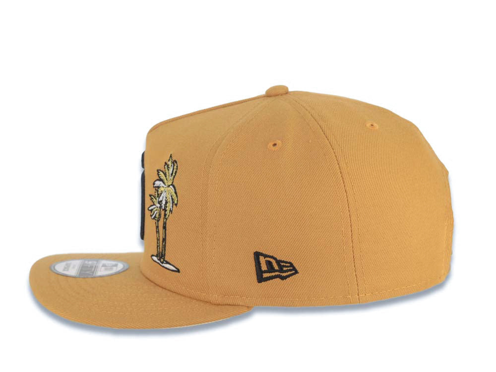 San Diego Padres New Era MLB 9FIFTY 950 Snapback A-Frame Cap Hat Tan Crown/Visor Black Logo With Palm Tree 40th Anniversary Side Patch Wheat UV