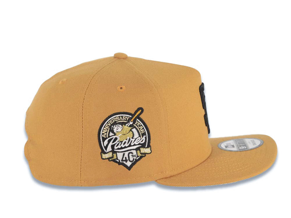 San Diego Padres New Era MLB 9FIFTY 950 Snapback A-Frame Cap Hat Tan Crown/Visor Black Logo With Palm Tree 40th Anniversary Side Patch Wheat UV