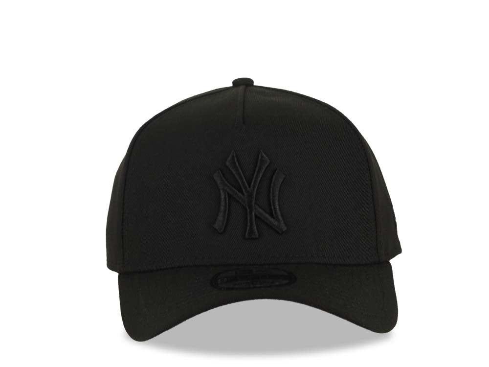New York Yankees New Era MLB 9FORTY 940 Adjustable A-Frame Cap Hat Black Crown/Visor Black Logo Gray UV