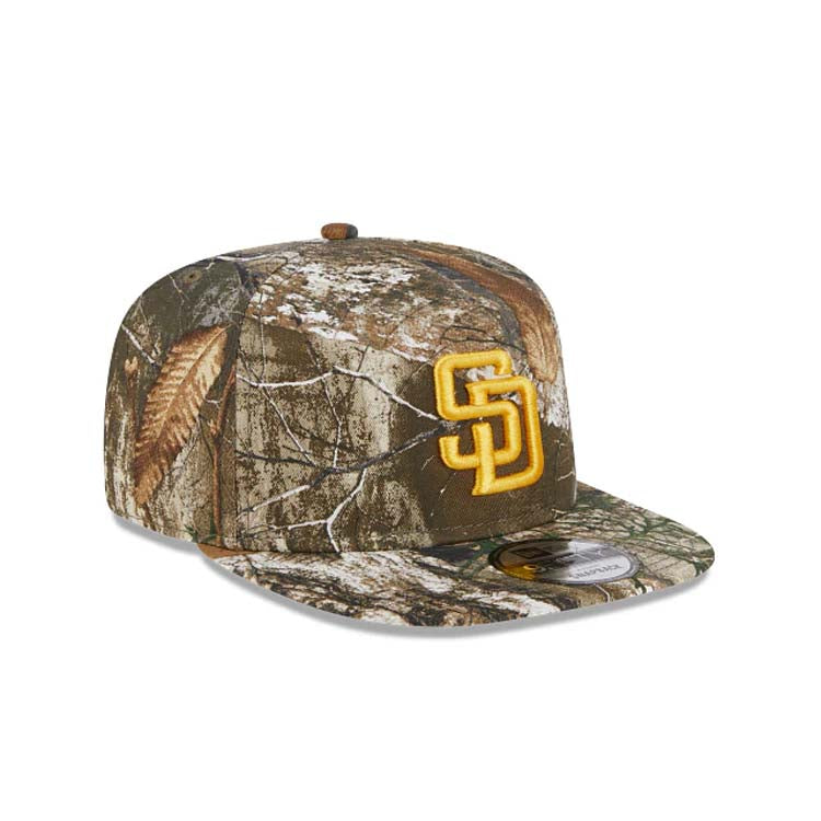 San Diego Padres New Era MLB 9FIFTY 950 A-Frame Snapback Cap Hat Real Tree Edge Camo Crown/Visor Yellow Logo Gray UV