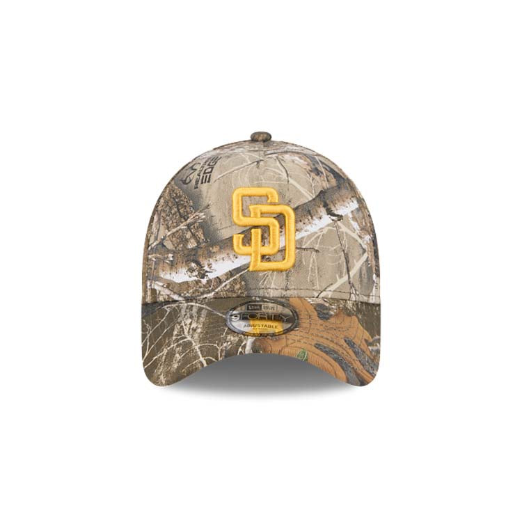 San Diego Padres New Era MLB 9FORTY 940 Adjustable A-Frame Cap Hat Real Tree Edge Camo Crown/Visor Yellow Logo