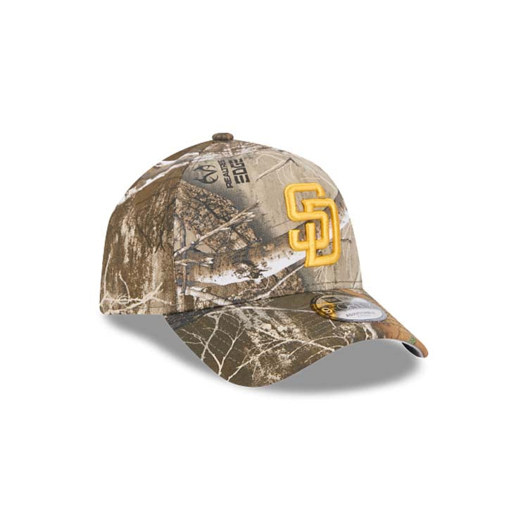 San Diego Padres New Era MLB 9FORTY 940 Adjustable A-Frame Cap Hat Real Tree Edge Camo Crown/Visor Yellow Logo