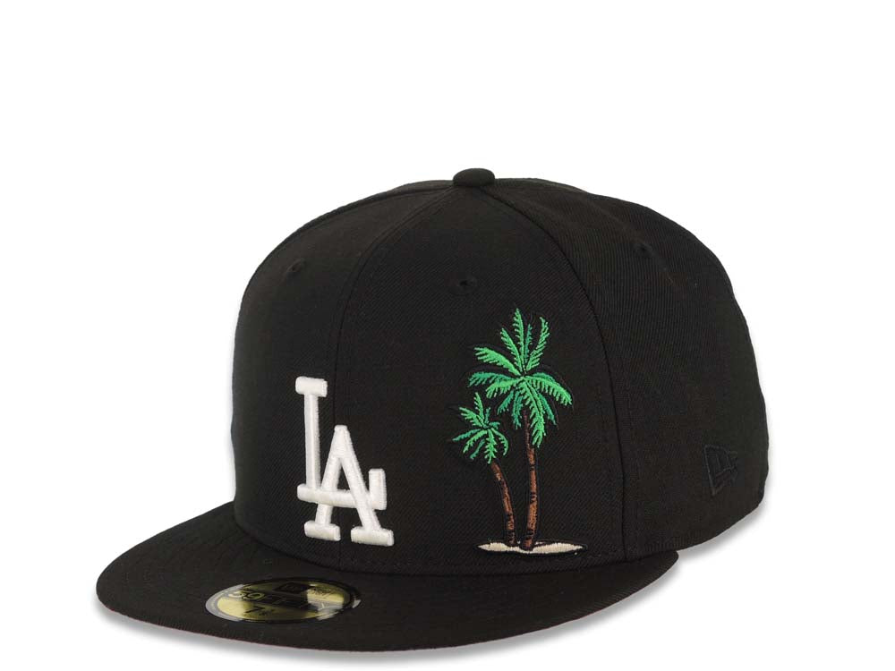 Los Angeles Dodgers New Era MLB 59FIFTY 5950 Fitted Cap Hat Black Crown/Visor White Logo With Palm Tree 40th Anniversary Side Patch Red UV