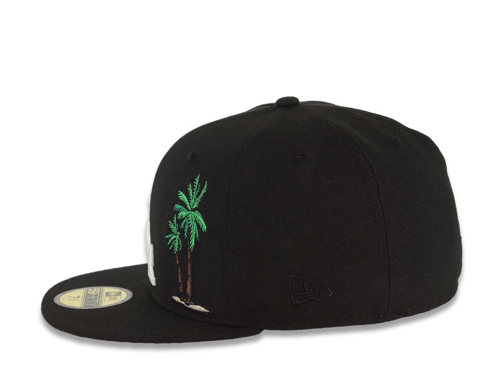 Los Angeles Dodgers New Era MLB 59FIFTY 5950 Fitted Cap Hat Black Crown/Visor White Logo With Palm Tree 40th Anniversary Side Patch Red UV
