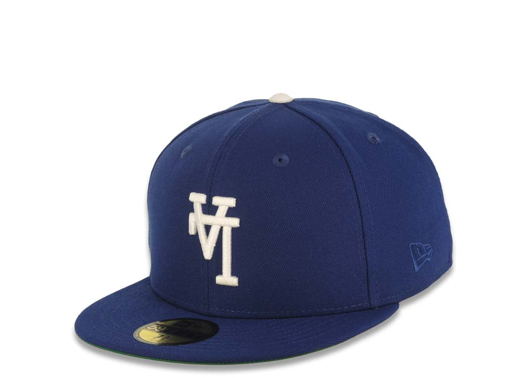 Los Angeles Dodgers New Era MLB 59FIFTY 5950 Fitted Cap Hat Dark Royal Crown/Visor White Upside Down Logo 60th Anniversary Side Patch Green UV