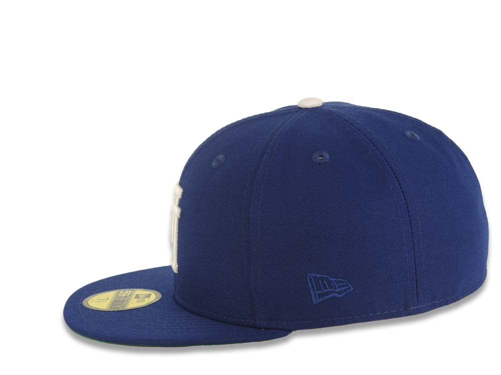 Los Angeles Dodgers New Era MLB 59FIFTY 5950 Fitted Cap Hat Dark Royal Crown/Visor White Upside Down Logo 60th Anniversary Side Patch Green UV