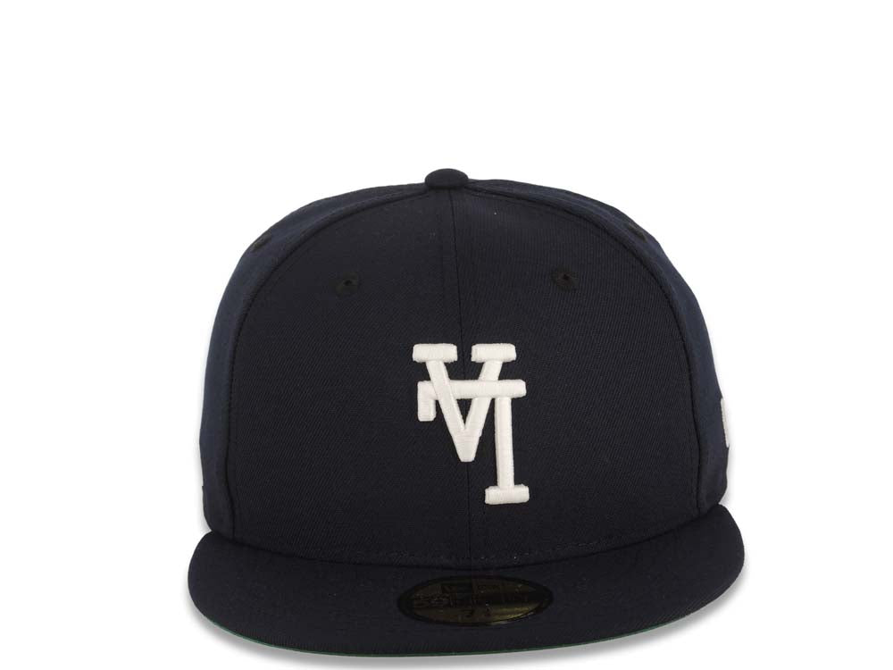 Los Angeles Dodgers New Era MLB 59FIFTY 5950 Fitted Cap Hat Navy Blue Crown/Visor White Upside Down Logo Batterman Batty Side Patch Green UV