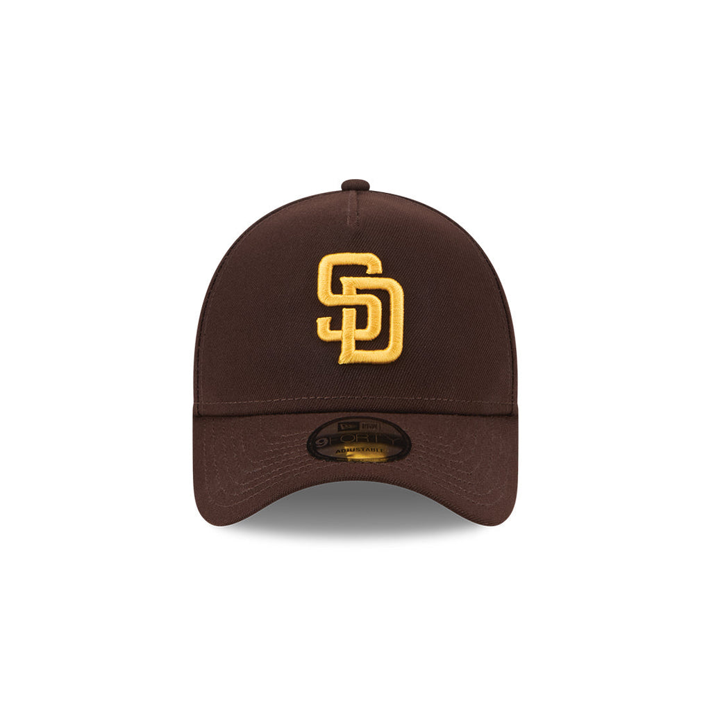 San Diego Padres New Era MLB 9FORTY 940 A-Frame Adjustable Snapback Cap Hat Brown Crown/Visor Yellow Logo