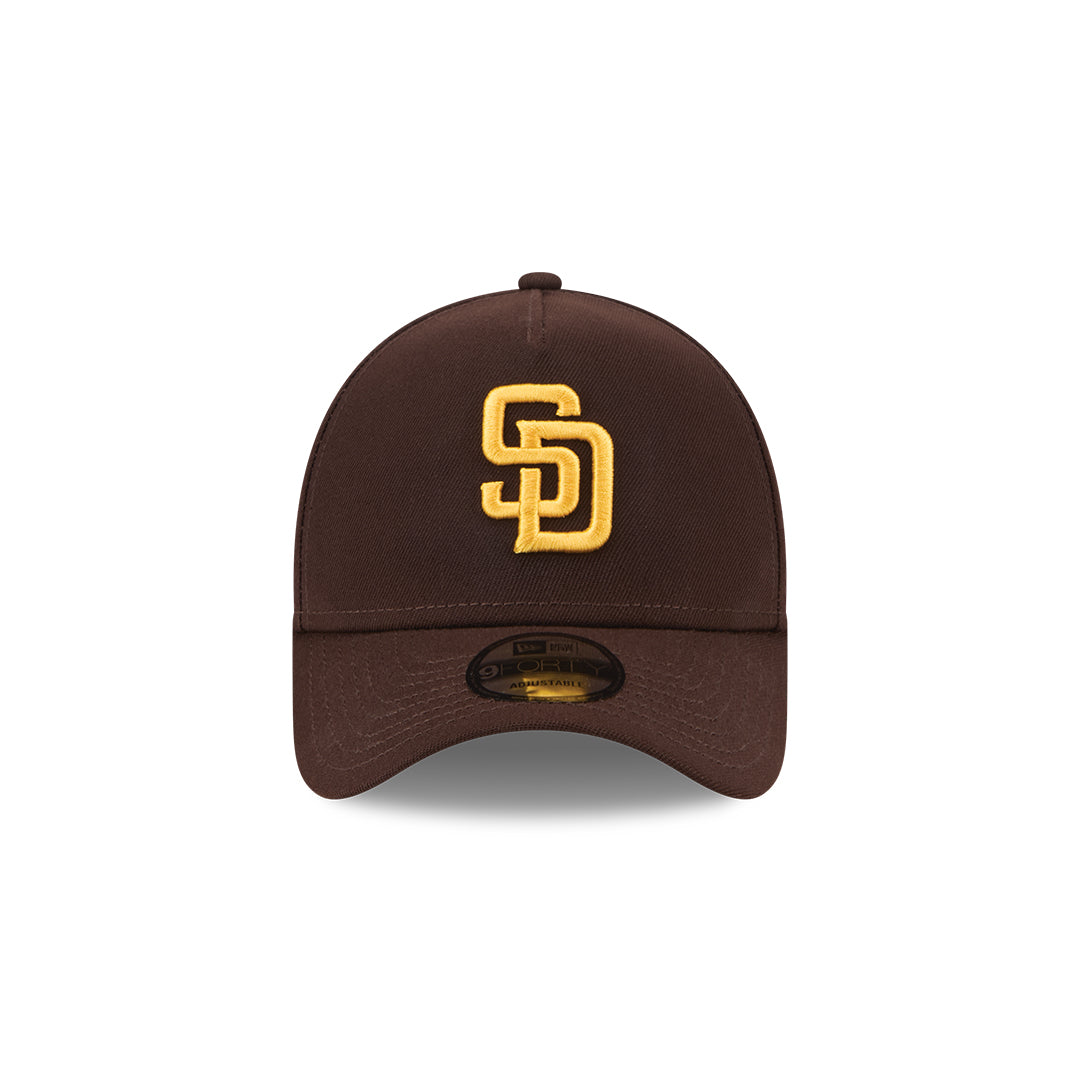 San Diego Padres New Era MLB 9FORTY 940 A-Frame Adjustable Snapback Cap Hat Brown Crown/Visor Yellow Logo