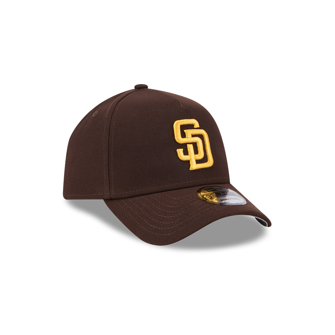 San Diego Padres New Era MLB 9FORTY 940 A-Frame Adjustable Snapback Cap Hat Brown Crown/Visor Yellow Logo