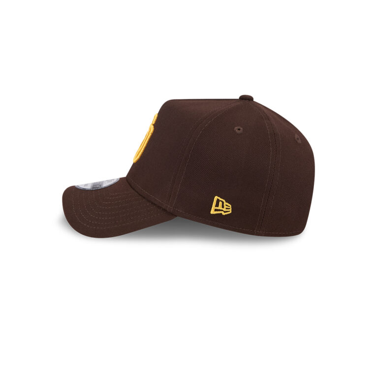 San Diego Padres New Era MLB 9FORTY 940 A-Frame Adjustable Snapback Cap Hat Brown Crown/Visor Yellow Logo