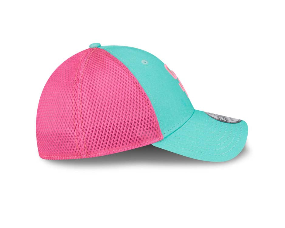 (City Connect) San Diego Padres New Era MLB 39THIRTY 3930 Flexfit Mesh/Trucker Cap Hat Teal/Magenta Crown Teal Visor Pink Logo