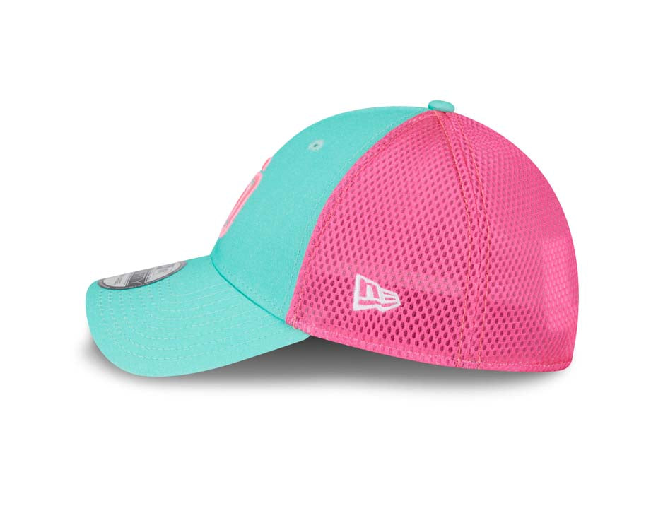 (City Connect) San Diego Padres New Era MLB 39THIRTY 3930 Flexfit Mesh/Trucker Cap Hat Teal/Magenta Crown Teal Visor Pink Logo