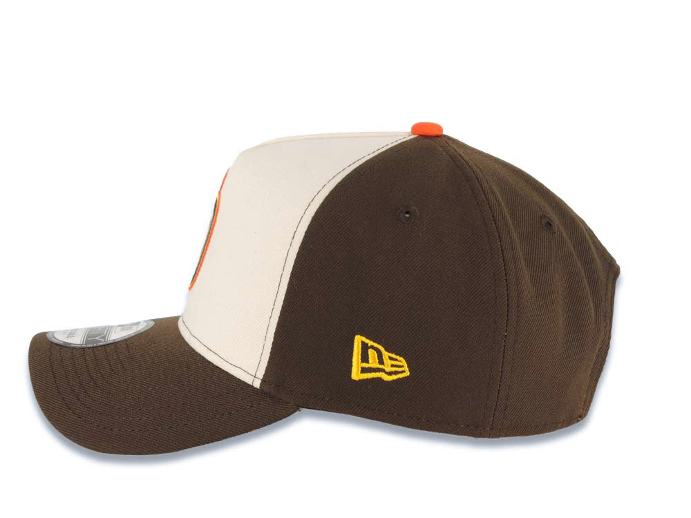 San Diego Padres New Era MLB 9FORTY 940 Adjustable A-Frame Cap Hat Cream/Brown Crown Brown Visor Brown/Yellow/Orange Logo 40th Anniversary Side Patch