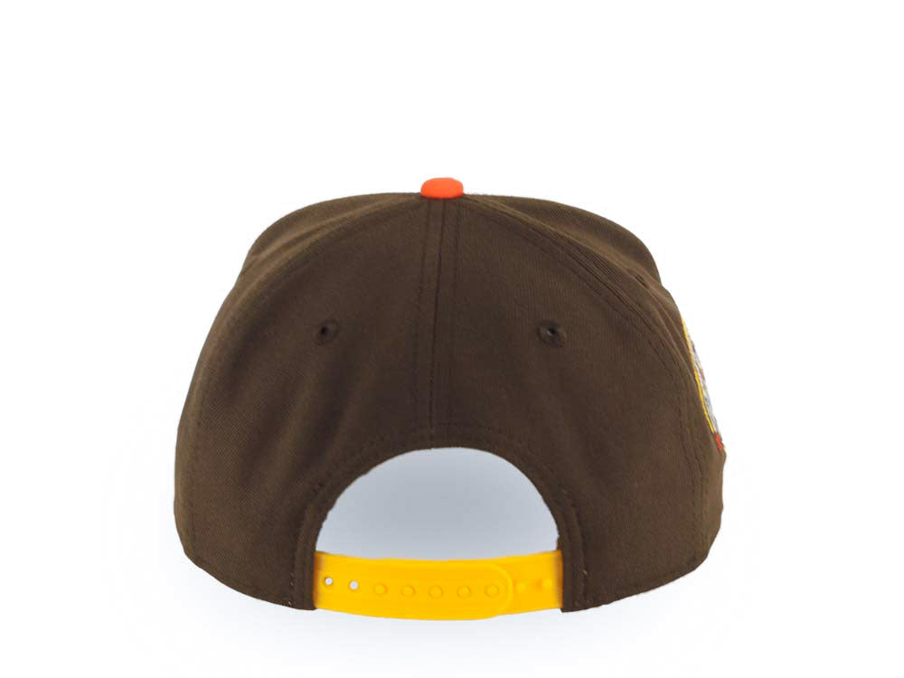 San Diego Padres New Era MLB 9FORTY 940 Adjustable A-Frame Cap Hat Cream/Brown Crown Brown Visor Brown/Yellow/Orange Logo 40th Anniversary Side Patch