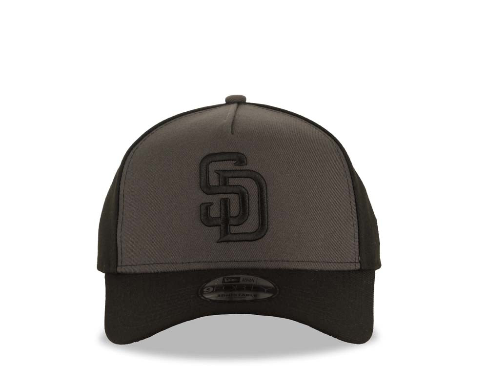 San Diego Padres New Era MLB 9FORTY 940 Adjustable A-Frame Cap Hat Dark Gray/Black Crown Black Visor Black Logo
