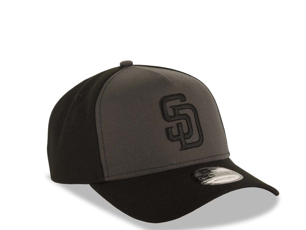 San Diego Padres New Era MLB 9FORTY 940 Adjustable A-Frame Cap Hat Dark Gray/Black Crown Black Visor Black Logo
