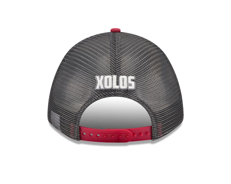 Xolos de Tijuana New Era Liga MX 9FORTY 940 Adjustable M-Crown Trucker/Mesh Cap Hat Chrome White/Gray Crown Maroon Visor Maroon/White Logo Gray UV