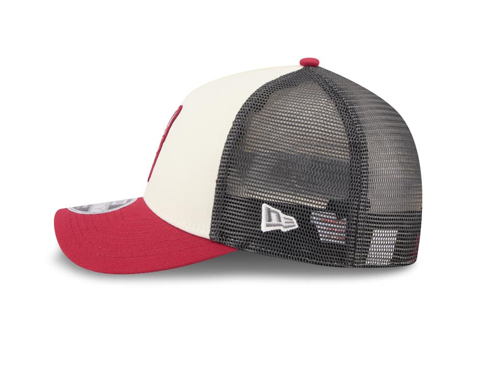 Xolos de Tijuana New Era Liga MX 9FORTY 940 Adjustable M-Crown Trucker/Mesh Cap Hat Chrome White/Gray Crown Maroon Visor Maroon/White Logo Gray UV