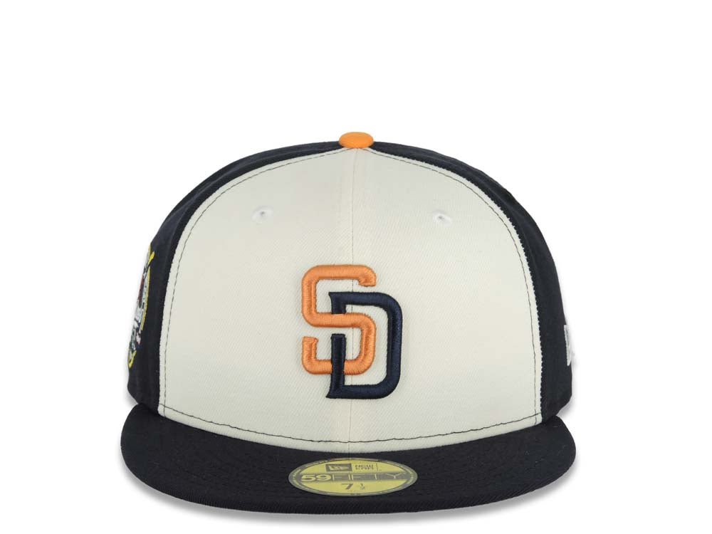 San Diego Padres New Era MLB 59FIFTY 5950 Fitted Cap Hat Cream/Navy Blue Crown Navy Blue Visor 2026 City Connect Logo 40th Anniversary Side Patch