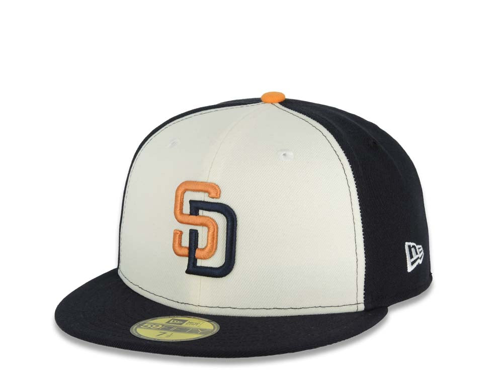 San Diego Padres New Era MLB 59FIFTY 5950 Fitted Cap Hat Cream/Navy Blue Crown Navy Blue Visor 2026 City Connect Logo 40th Anniversary Side Patch