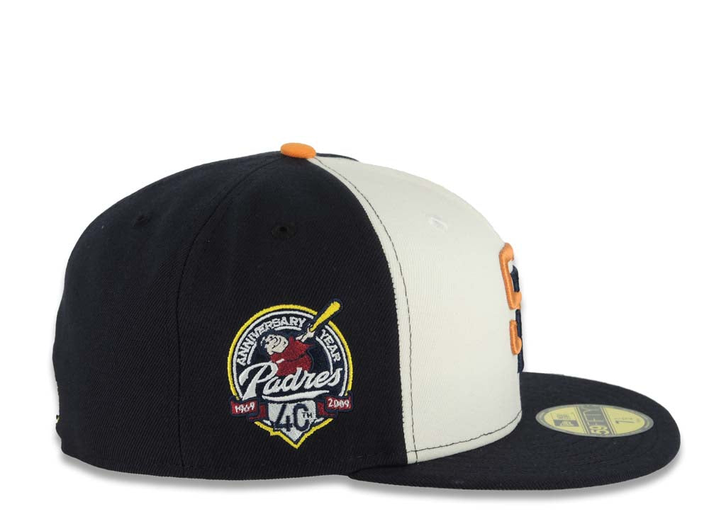 San Diego Padres New Era MLB 59FIFTY 5950 Fitted Cap Hat Cream/Navy Blue Crown Navy Blue Visor 2026 City Connect Logo 40th Anniversary Side Patch