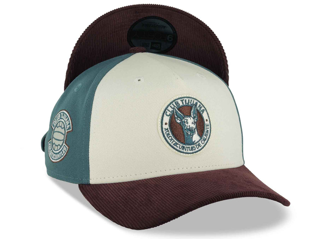(Corduroy) Xolos de Tijuana New Era Liga MX 9FORTY 940 Adjustable A-Frame Cap Cream/Teal Crown Maroon Visor Teal/Maroon Logo Club Tijuana Side Patch