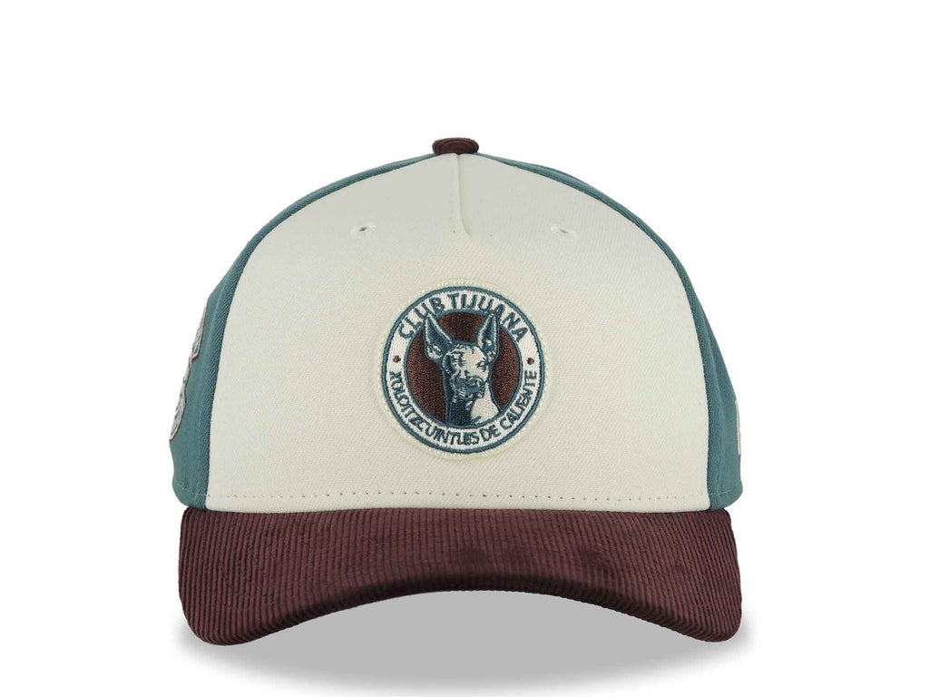 (Corduroy) Xolos de Tijuana New Era Liga MX 9FORTY 940 Adjustable A-Frame Cap Cream/Teal Crown Maroon Visor Teal/Maroon Logo Club Tijuana Side Patch