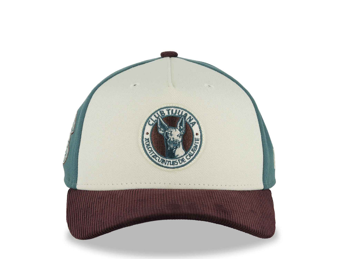 (Corduroy) Xolos de Tijuana New Era Liga MX 9FORTY 940 Adjustable A-Frame Cap Cream/Teal Crown Maroon Visor Teal/Maroon Logo Club Tijuana Side Patch