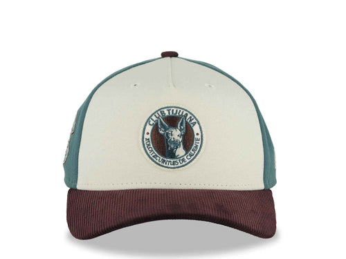 (Corduroy) Xolos de Tijuana New Era Liga MX 9FORTY 940 Adjustable A-Frame Cap Cream/Teal Crown Maroon Visor Teal/Maroon Logo Club Tijuana Side Patch