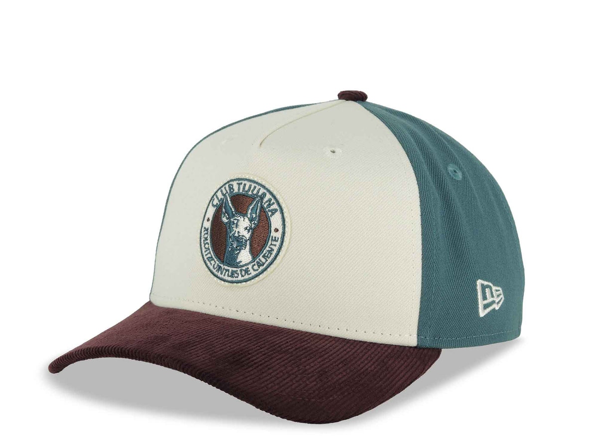 (Corduroy) Xolos de Tijuana New Era Liga MX 9FORTY 940 Adjustable A-Frame Cap Cream/Teal Crown Maroon Visor Teal/Maroon Logo Club Tijuana Side Patch