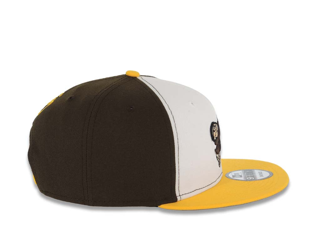 San Diego Padres New Era MLB 9FIFTY 950 Snapback Cap Hat White/Brown Crown Yellow Visor Brown/Yellow Swinging Friar Logo Gray UV
