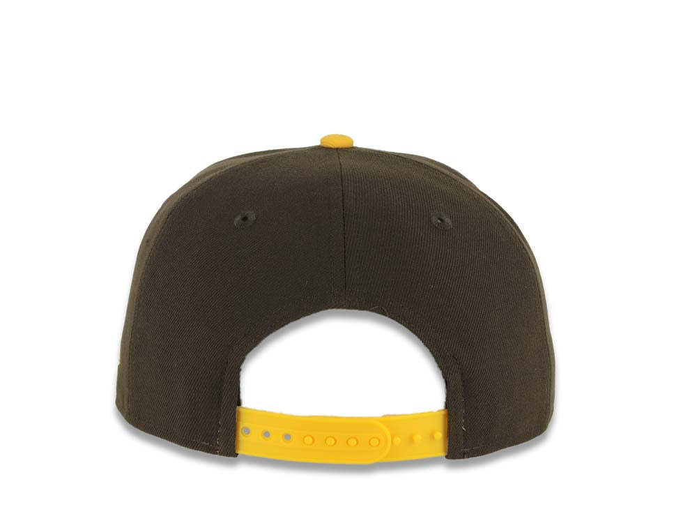 San Diego Padres New Era MLB 9FIFTY 950 Snapback Cap Hat White/Brown Crown Yellow Visor Brown/Yellow Swinging Friar Logo Gray UV