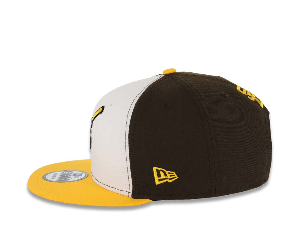 San Diego Padres New Era MLB 9FIFTY 950 Snapback Cap Hat White/Brown Crown Yellow Visor Brown/Yellow Swinging Friar Logo Gray UV
