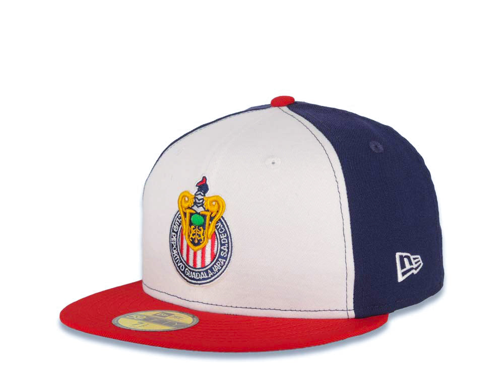 Chivas De Guadalajara New Era Liga MX 59FIFTY 5950 Fitted Cap Hat White/Navy Blue Crown Red Visor Team Color Logo